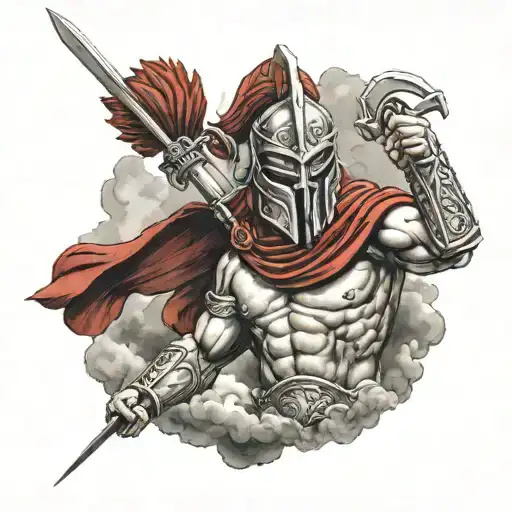 Spartan Warrior With Red Helmet Crest In A Storm Cloud