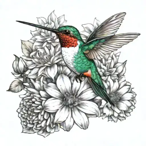 Humming Bird And Dahlia Flower
