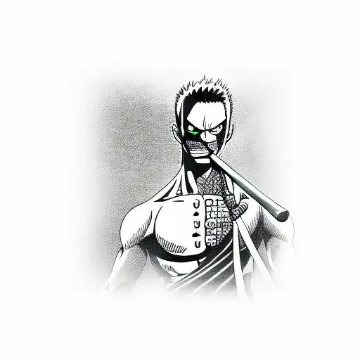 A Realistic Depiction Of Zoro From One Piece Practicing Martial Arts In A Computer Gaming Room