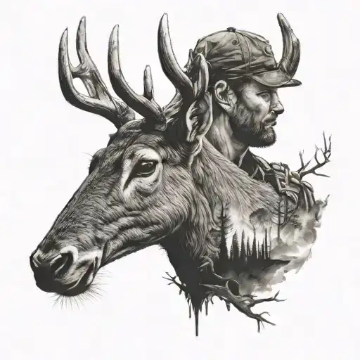 Hunter Silhouette With Deer