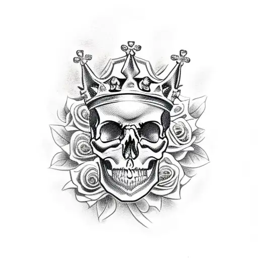 Skull With Crown And Roses Surrounding