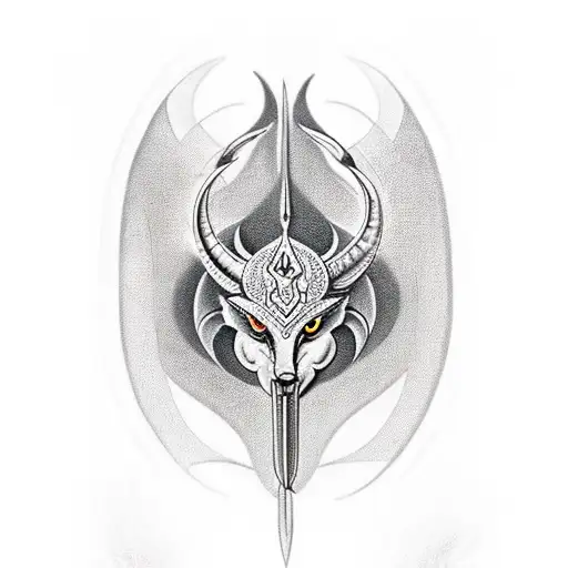 Mix Of A Tumi And An Trishul Merging Into A Unique Symbol