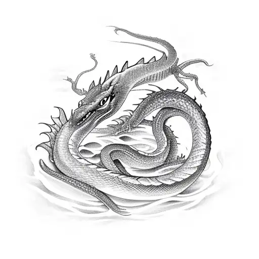 Green Snake Shape Dragon Emerging From The Water To The Sky With A Menacing Face And Strong Body