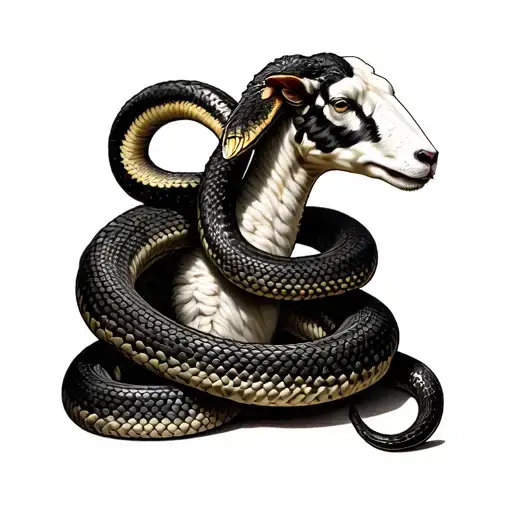 Snake Coiled Around Sheep Body