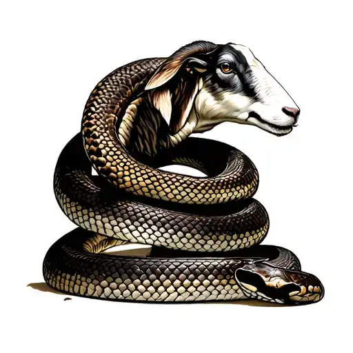Snake Coiled Around Sheep Body