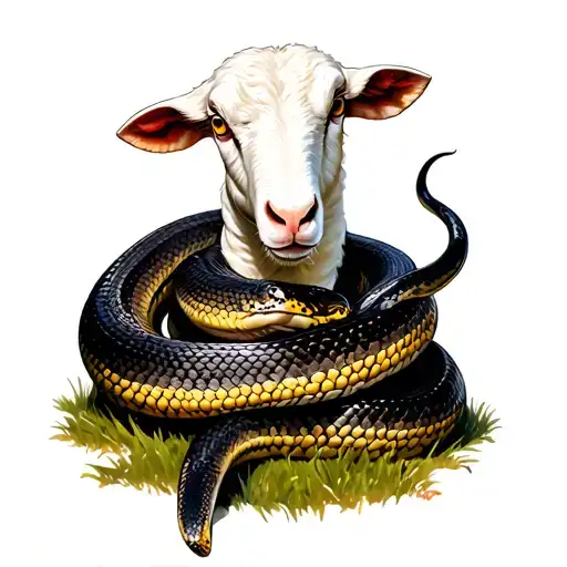 Snake Coiled Around Sheep Body