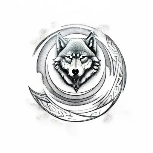 A Viking Warrior With A Wolf On His Right And A Large Moon In The Background With Clouds