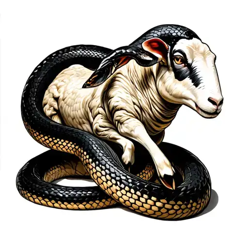 Snake Coiled Around Sheep Body