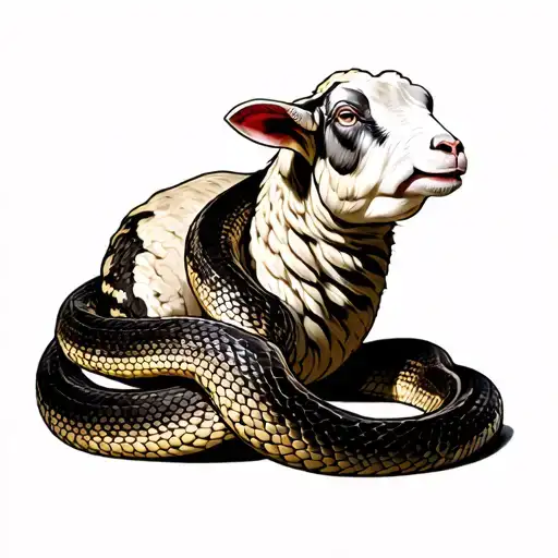 Snake Coiled Around Sheep Body