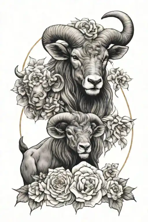 Aries And Leo Zodiac Sign Surround With April Birth Flower And August Birth Flower