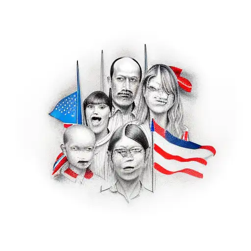 A Realistic Portrait Of Your Family Members Surrounded By International Flags