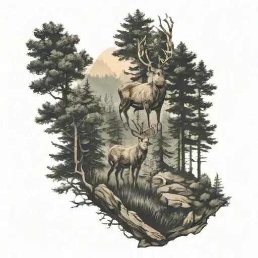 Deer And Forest In The Background