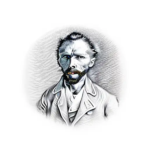 A Realistic Portrait Of Van Gogh Holding A Paintbrush With The Starry Night As The Backdrop