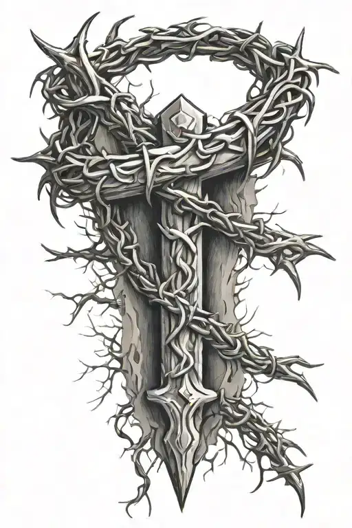 Crown Of Thorns Wrapped Around Cross Made