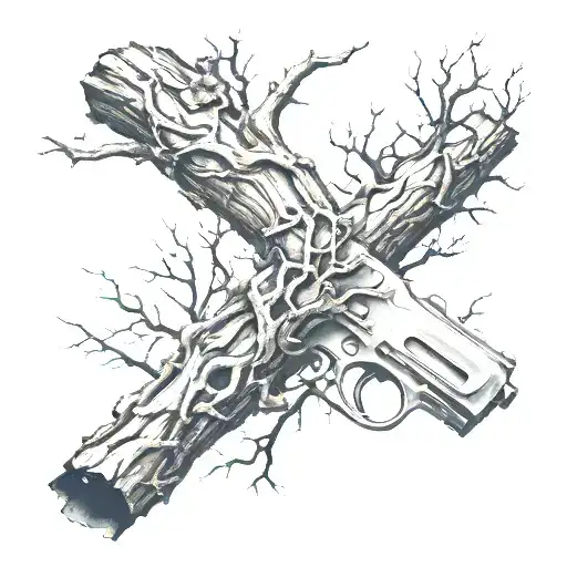 Weapon Breaking Through Tree Branch Representing A Different Family