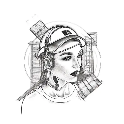 An Outdoor Scene With A Construction Worker And A Sexy Woman Traveling