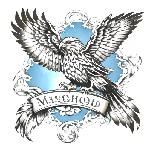 Name Marshod Intertwined Within A Hawk Flying