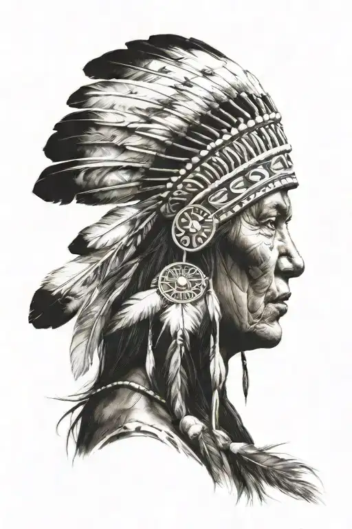 American Indian Woman With Head Dress Looking Right