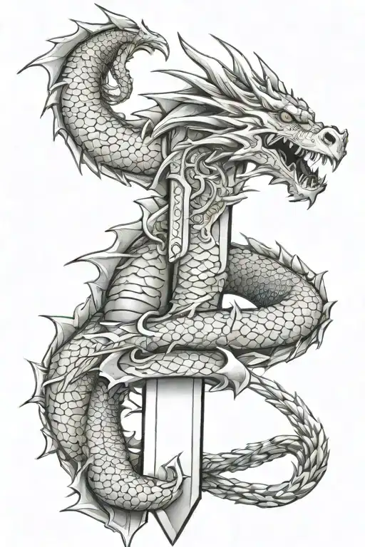 Dragon Around The Blade Of The Sword Wrapped