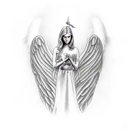 Angel With Open Wings Holding A Big Trident
