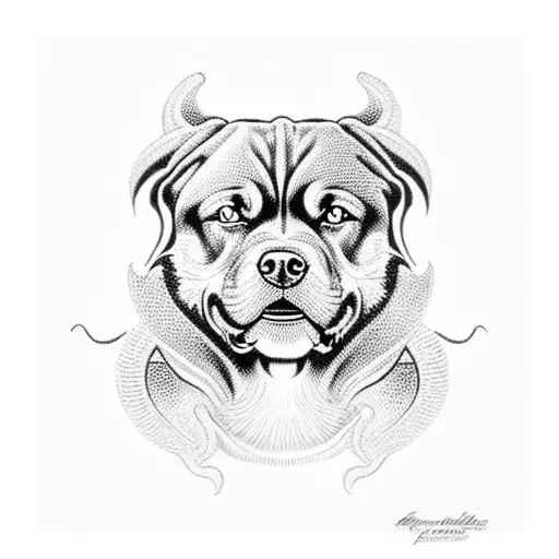 Rottweiler Sitting With A Dragon Protecting It