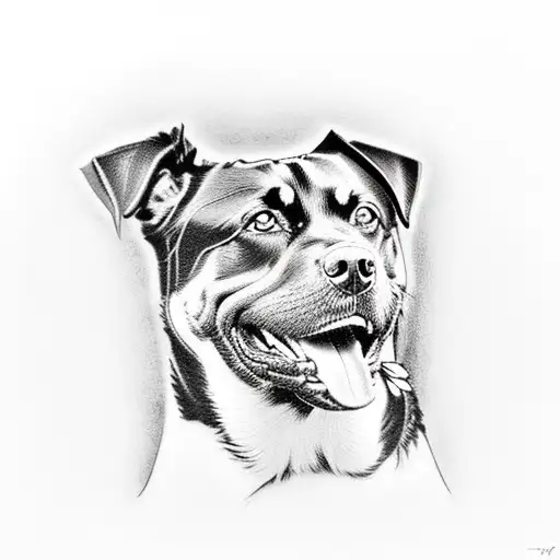 Rottweiler Sitting With Dragon Protecting It