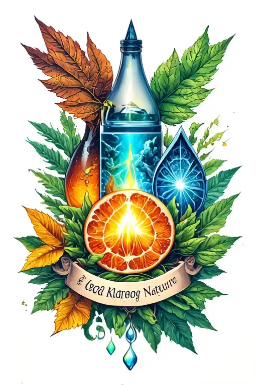 Gangster Themed Tattoo Of The Four Elements Of Nature