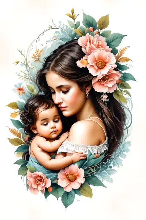 Realistic Tattoo That Represents Mother And Child