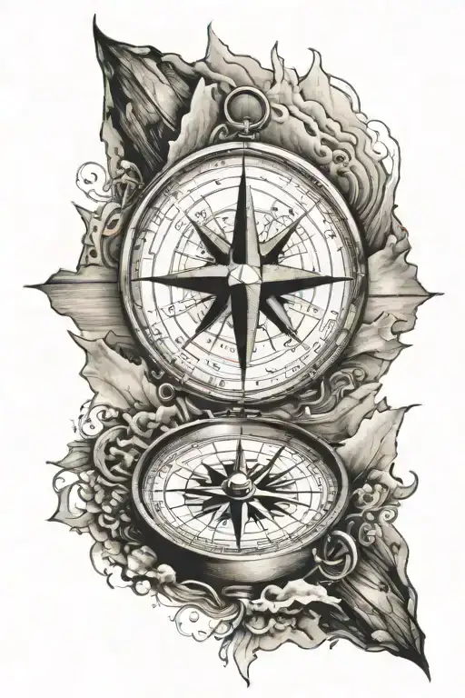 Compass With Mountains And Ocean