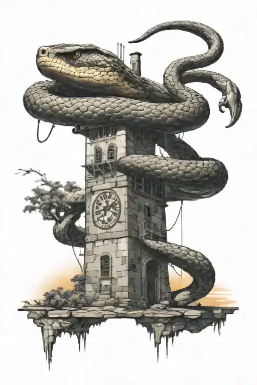 Snake On A Tower Eating The Sun