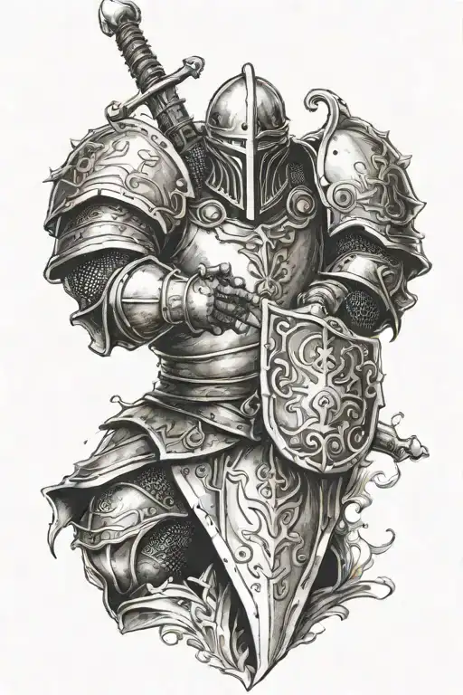 Heavy Knight Hold A Sword In The Middle At Th Shape