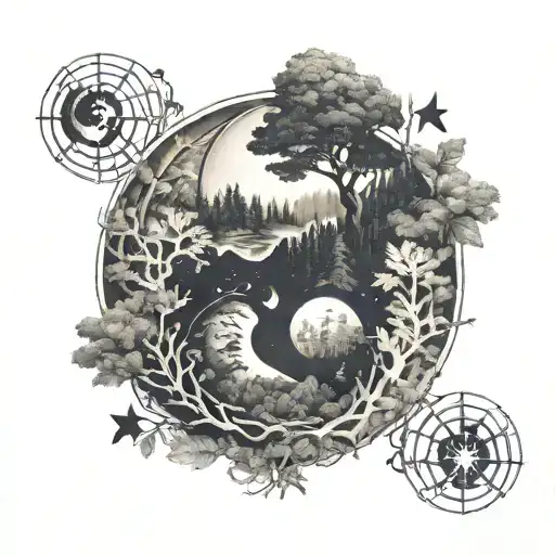 Yin Yang With Forest And Space