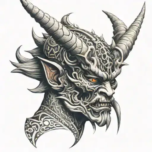 Side View Oni Mask With Dragon
