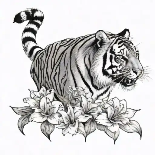 Tiger With Flowers