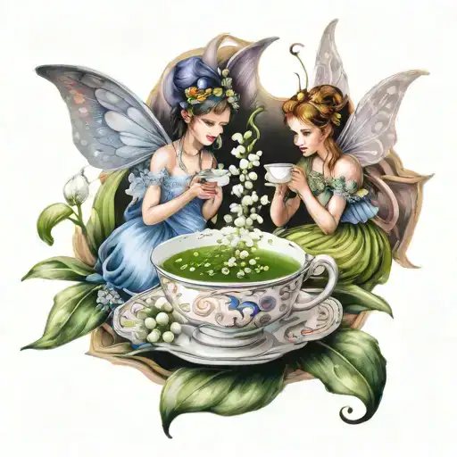 Two Fairies For Tea With Lily Of The Valley