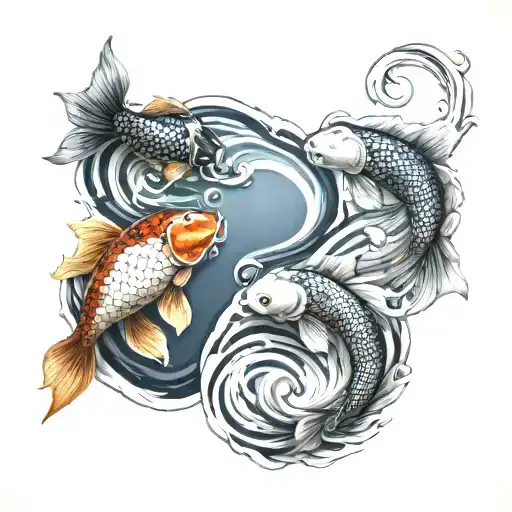 Yin Yang Koi Fish In Wavy Water Masterpiece