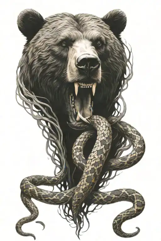 Big Ominous Bear Head With A Snake Intertwined