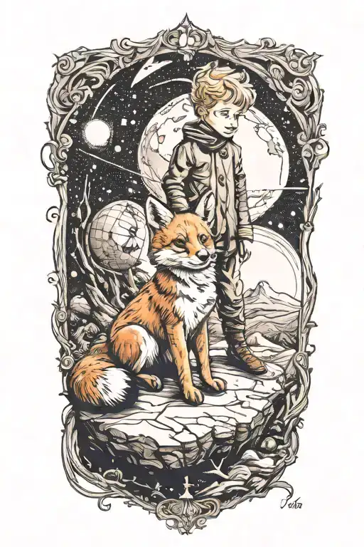 The Little Prince With The Fox On The Planet