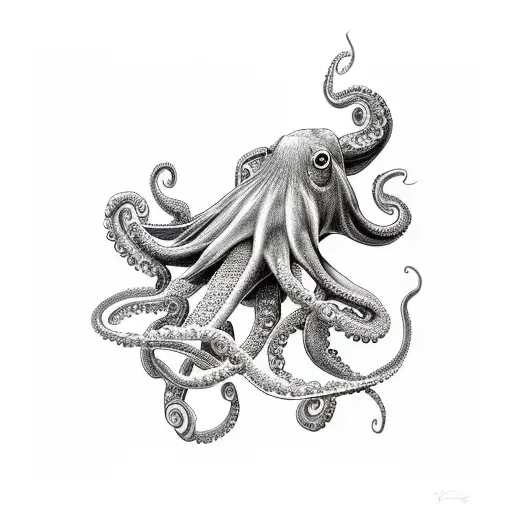 Create A Mesmerizing Black And Grey Portrait Of A Realistic Octopus Wrapped Around A World Map