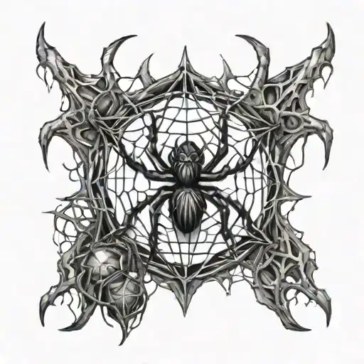 Spider Web In The Shape Of A Pentagram With An Angry Spider With An Inverted Cross On Its Body