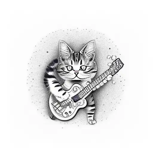 A Cat Playing A Guitar With Chemistry Equations As The Background