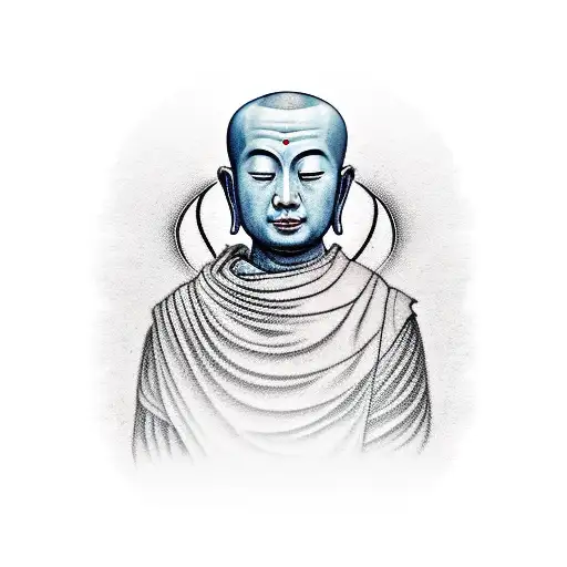 A Realistic Portrait Of A Buddhist Monk Meditating In A Coffee Shop