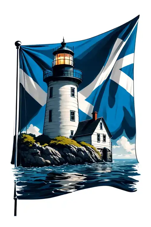 Scottish Fand Nova Scotia Flag With Light House Flooded