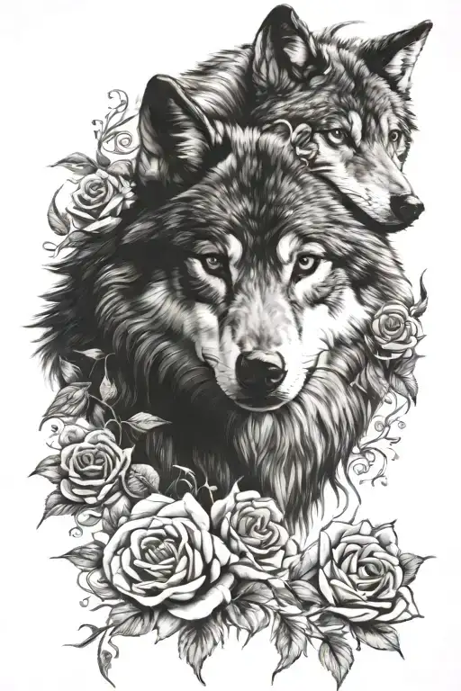 Wolf With Roses