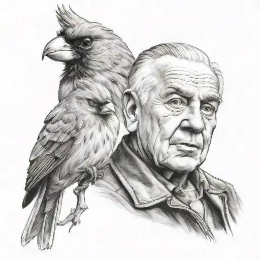 Portrait Of My Father That Passed Away And A Cardinal Sitting