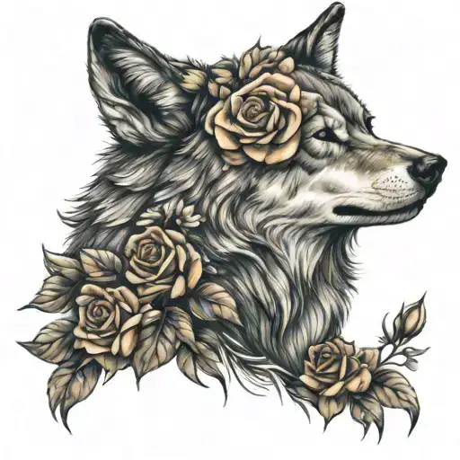 Wolf With Roses