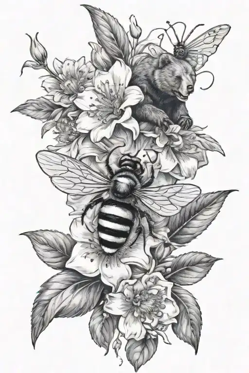 Bear Bee Flower With Pedals Falling