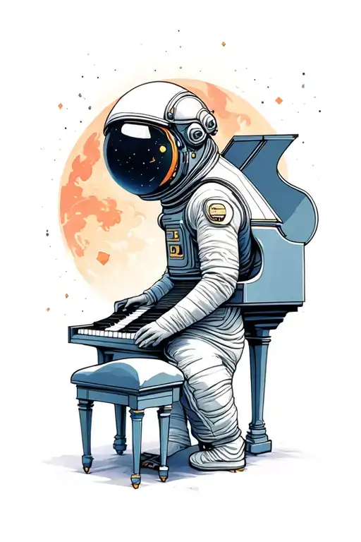 Astronaunt Playing A Piano In Space