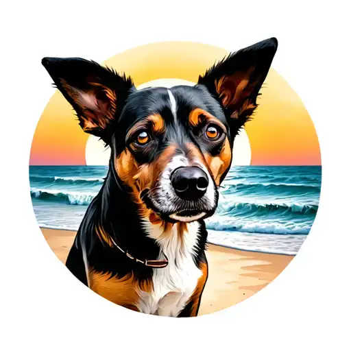 Portrait Of A Dog Sitting On The Beach Looking At The Sun