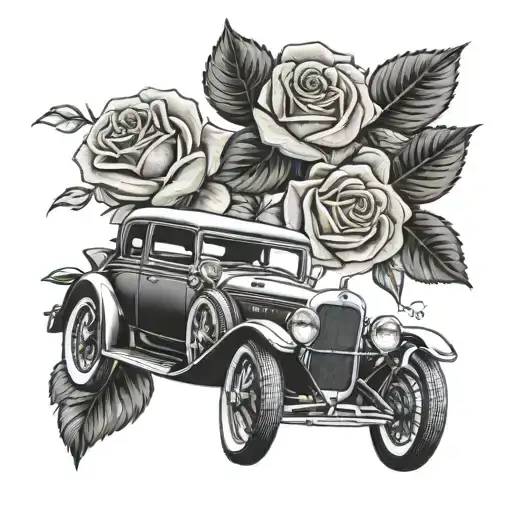 Classic Car And Roses And A